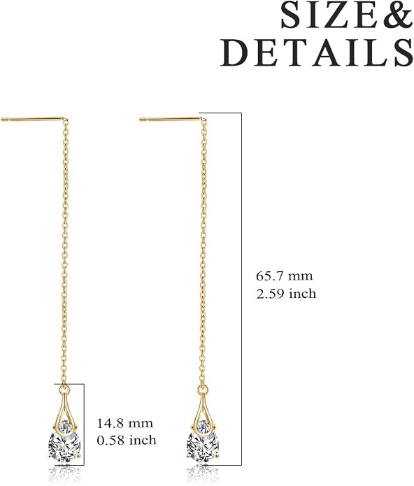 POPLYKE Sterling Silver CZ Threader Earrings Teardrop Chain Tassel Dangling Earrings for Women Dangling Jewelry