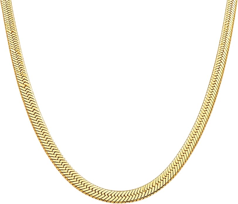 Mchic 18K Gold Plated Herringbone Necklace for Women, 1.5MM Thick Snake Chain Necklace Non Tarnish, Flat Herringbone Chain Jewelry for Gifts 4MM Wide