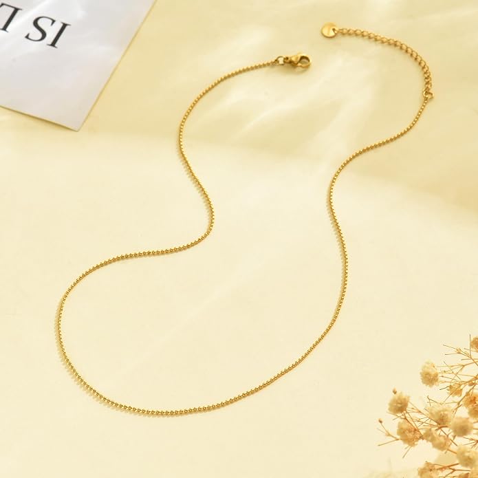 Gold Chain Necklace for Women Dainty Simple Satellite Beaded Twisted Chain Choker Necklace Everyday Jewelry Christmas Gifts