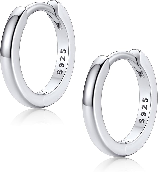 FaithHeart 925 Sterling Silver Huggie Hoop Earrings, Silver Small Hoop Earring for Women, 14K Gold/Black/Rose Gold Hypoallergenic Cartilage Earrings for Women 6/8/10/12/14/16/18/20mm