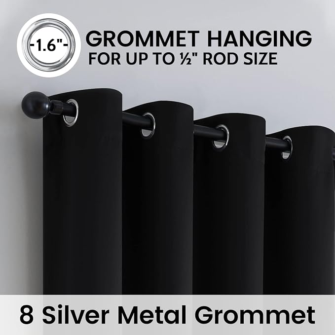 SimpleHome Black 100% Blackout Curtains Room Darkening Living Room 72 Inch | Curtains for Bedroom,Thermal Insulated Grommet Window Drapes,Curtains for Living Room with Black Back,38 x 72 Inch,2 Panels