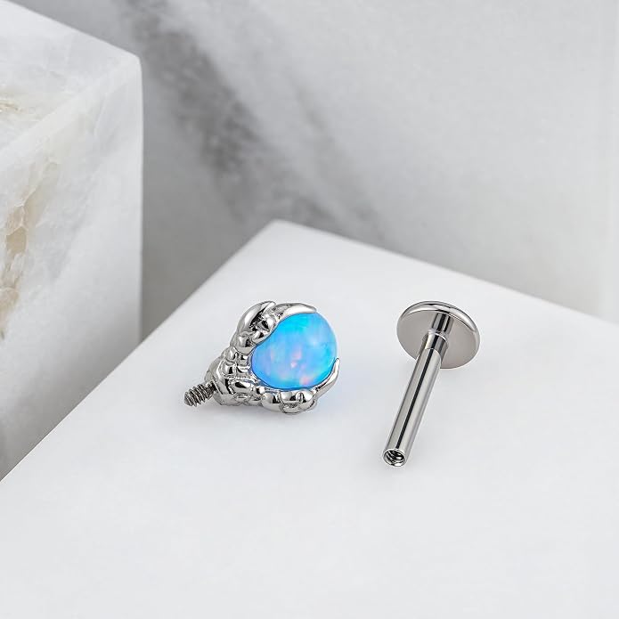 FINE4U 16G ASTM F136 Titanium Dragon Claw Piercing Jewelry Stud with 6mm 8mm post for Conch Helix Tragus Flat, Hypoallergenic Internally Threaded
