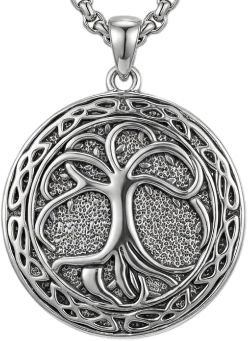 CRMAD Viking Owl/Raven Necklace Vintage Animal Totem Pendant Rune of Lune Jewelry Gift for Men and Women 24 in Chain