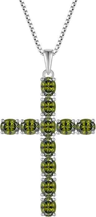 925 Sterling Silver Cross Necklace for Women Men Christian Jesus Faith Birthstone Cross Crucifix Pendant Necklaces