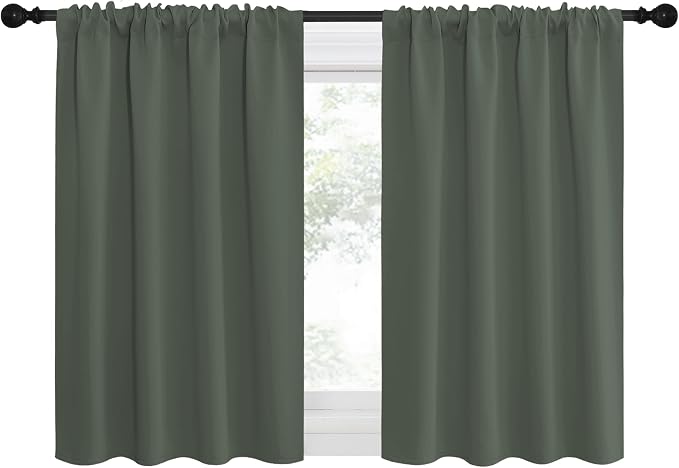 NICETOWN Bedroom Curtains Blackout Draperies - All Season Thermal Insulated Solid Rod Pocket Top Blackout Curtains/Drapes for Kid's Room (Dark Mallard, 1 Pair, 34 x 36 Inch)