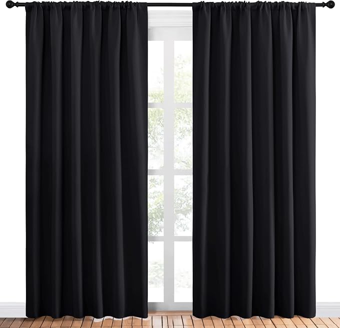 NICETOWN Black Blackout Curtain Blinds - Solid Thermal Insulated Window Treatment Blackout Drapes for Bedroom (2 Panels, 70 inches Wide by 84 inches Long)
