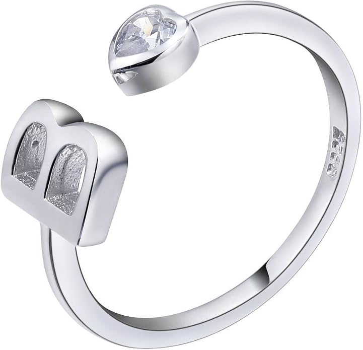 VIKI LYNN 925 Sterling Silver Rings Size 4.5 Adjustable Initial Letter Ring with Cubic Zirconia-Personalized Gifts for Women