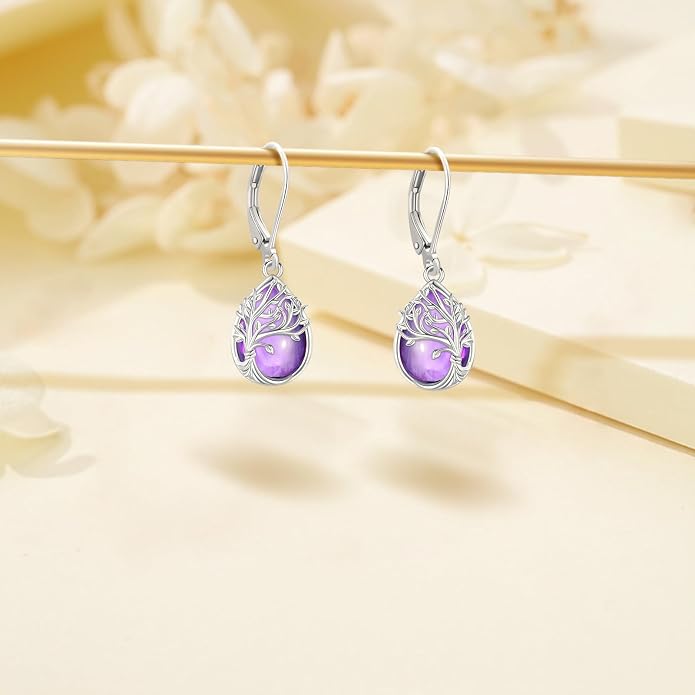 Tree of Life/Cat/Turtle/Butterfly/Flower/Celtic/Turquoise/Moonstone Dangle Earrings for Women Sterling Silver Cute Animals Drop Earrings Jewelry Gifts