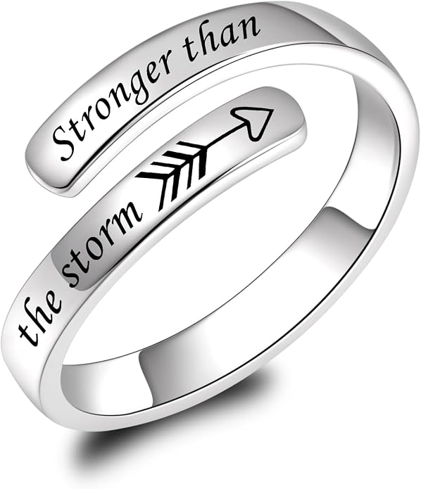 BEILIN 925 Sterling Silver Inspirational Jewelry Rings Adjustable Ring Personality Encouragement Gift for Teens Women