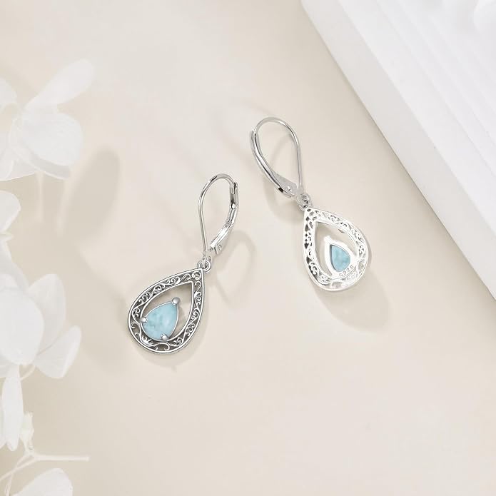 VONALA Dangle Earrings 925 Sterling Silver Opal Larimar Lapis Sapphire Turquoise Moss Agate Crystal Dangling Earrings Jewelry Gift for Women
