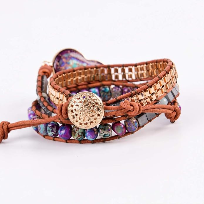 YGLINE Natural Stone Bracelet 3 Wraps Bracelet Handmade Boho Bracelet for Women Bracelet