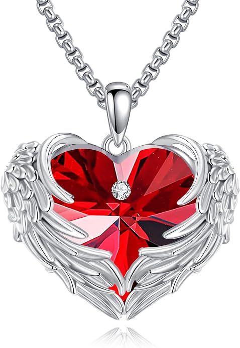 Angel Wings Necklace for Women 925 Sterling Silver Birthstone Guardian Necklace Jewelry Angel Wings Moonstone, Crystal Pendant Jewelry Gifts