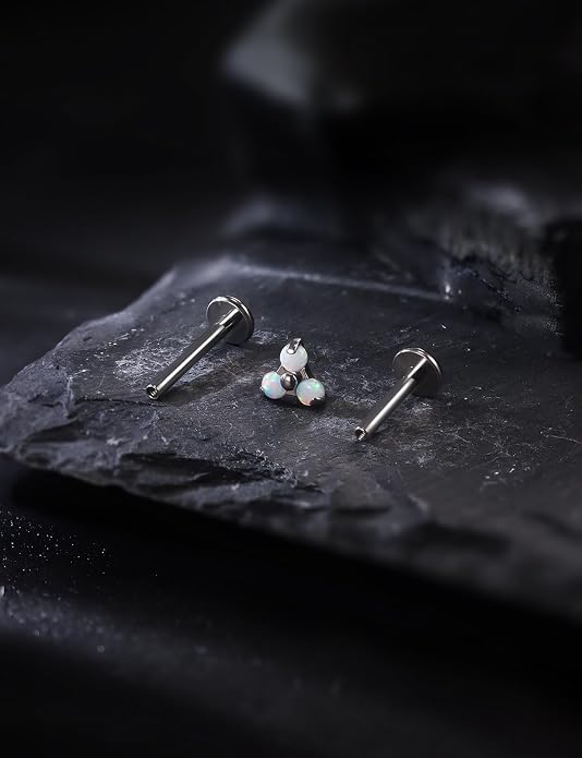 16G Astm F136 Titanium Internal Thread Flat Back Earrings Nose Studs Tragus Forward Helix Conch Cartilage Lobe Earrings Stud Medusa Labret Monroe Lip Ring Piercing Jewelry For Women Men