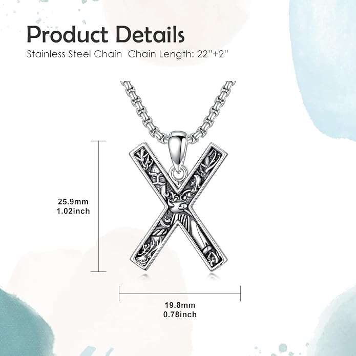 Viking Necklace 925 Sterling Silver Viking Rune Letter Pendant Norse Jewelry Gifts for Men Father