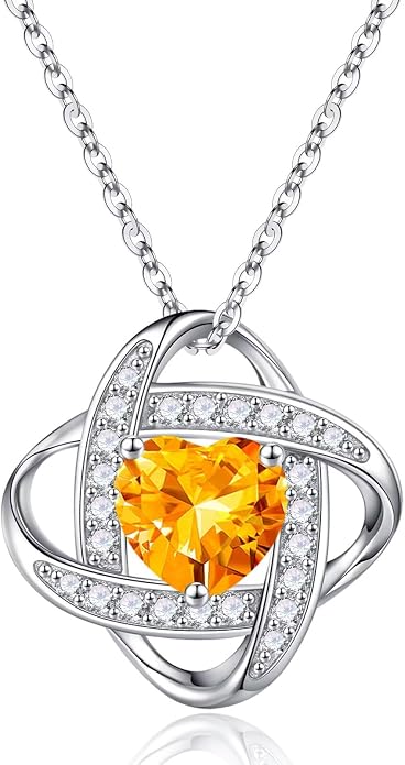 Iefil 925 Sterling Silver Love Knot Birthstone Necklace, Anniversary Birthday Gifts for Women, Jewelry Gift for Wife Mom Girlfriend Daughter