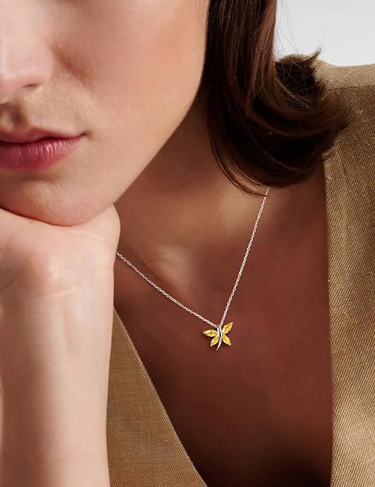 925 Sterling Silver Birthstone Necklaces for Women, Dainty Cute Dragonfly/Butterfly Pendant Necklace, Great Christmas/Anniversary Jewelry for Mother