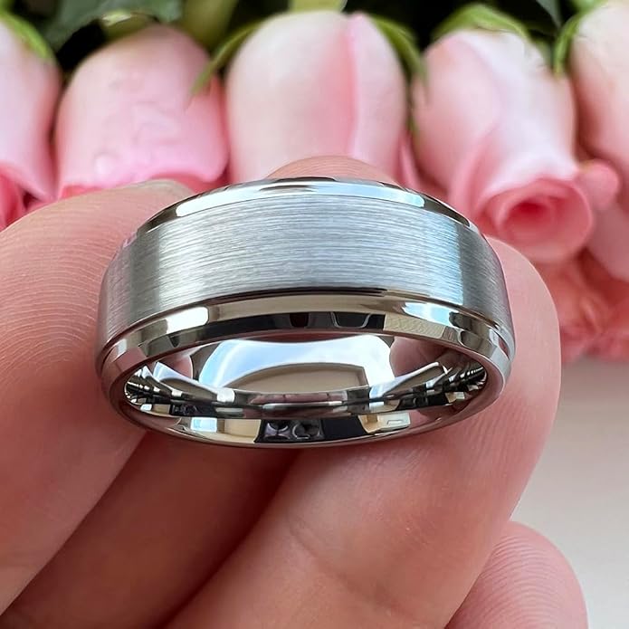 TUTISS 6mm 8mm Tungsten Rings for Men Women Fashion Engagement Wedding Bands Brushed Finish Stepped Beveled Edges Comfort Fit