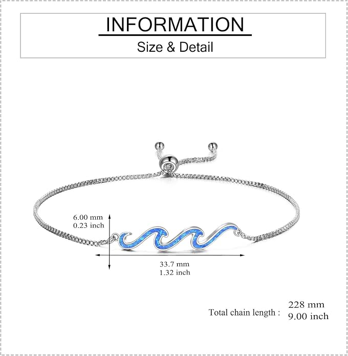 YFN Wave Bracelet 925 Sterling Silver Wave Bracelet Ocean Jewelry Beach Gifts For Women Gifts