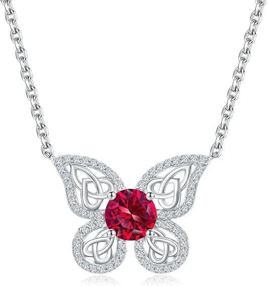 925 Sterling Silver Birthstone Necklaces for Women, Dainty Cute Dragonfly/Butterfly Pendant Necklace, Great Christmas/Anniversary Jewelry for Mother