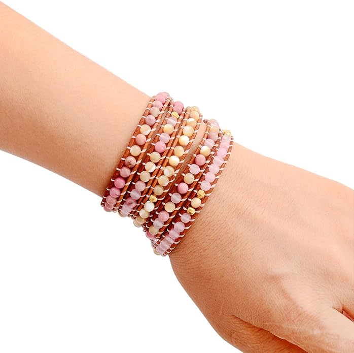 Boho Wrap Bead Bracelet for Women - Handmade Adjustable Natural Stone Beaded Bracelets Yoga Healing Bracelet Bangle Hippie Jewelry
