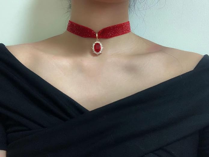 MOMOCAT 14K Gold Plated Sapphire Imitation Velvet Choker Necklace for Women Thick Chokers Birthstone Chocker Vintage Pendant Necklaces Chockers for Women Teen Girls Princess Costume Jewelry Aesthetic