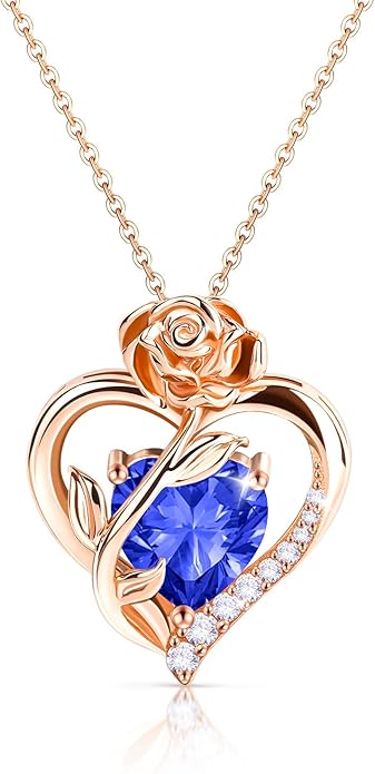 Anniversary Birthday Gifts for Women - Heart Birthstone Necklace: 925 Sterling Silver Rose/White/Yellow Gold Pendant Necklaces Gold Jewelry Gift for Wife Girlfriend Mom Daughter Grandma