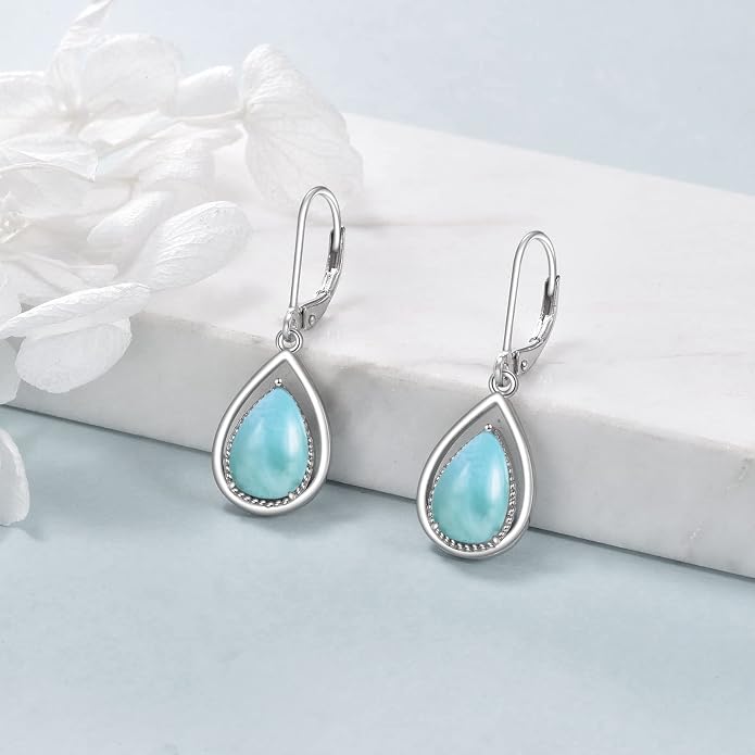 VONALA Dangle Earrings 925 Sterling Silver Opal Larimar Lapis Sapphire Turquoise Moss Agate Crystal Dangling Earrings Jewelry Gift for Women