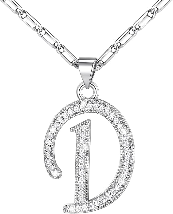 U7 Initial Necklace for Women, Gold/Platinum Plated CZ Crystal Letter A-Z Pendant Necklace, Shiny 20 Inch Name Chain Dainty Personalized Jewelry for Men Mom Wife Friend