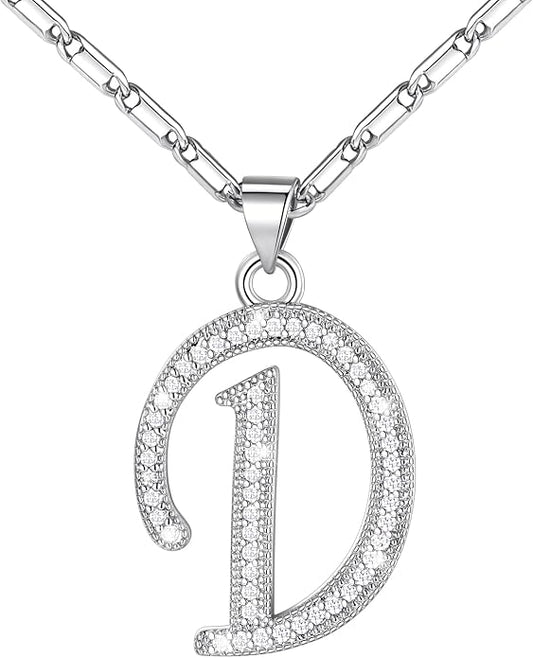 U7 Initial Necklace for Women, Gold/Platinum Plated CZ Crystal Letter A-Z Pendant Necklace, Shiny 20 Inch Name Chain Dainty Personalized Jewelry for Men Mom Wife Friend