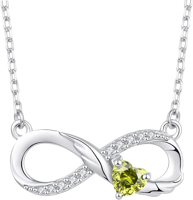 STARCHENIE Infinity Necklace 925 Sterling Silver Angel Wings Heart Birthstone Necklace for Women