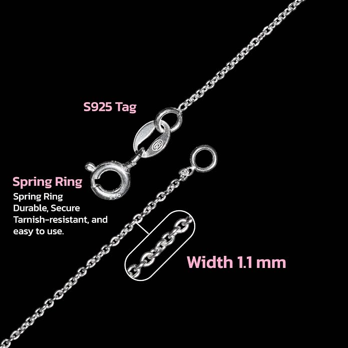 925 Sterling Silver Chain for Women, 1.1mm | Thin Dainty Cable Necklace, Crafted in Thailand, Hypoallergenic & Anti-Tarnish, Solid Silver for Pendants, Multiple Lengths