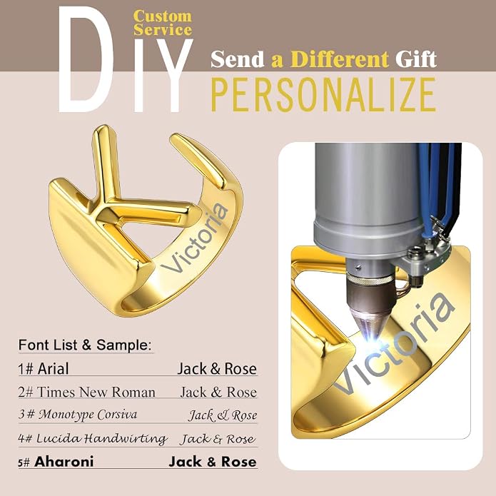 KeyStyle Bold Initial Letter Rings Adjustable, GoldChic Jewelry Women Gold Statement Ring Personalized Engraved Women’s Open Signet Ring for Party (Gold, White Gold, Black)