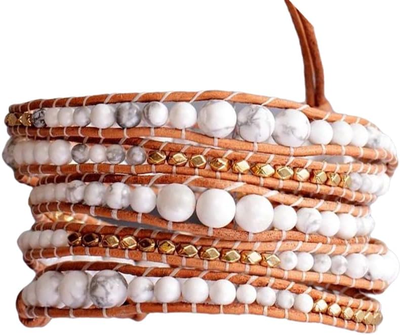 Boho Wrap Bead Bracelet for Women - Handmade Adjustable Natural Stone Beaded Bracelets Yoga Healing Bracelet Bangle Hippie Jewelry