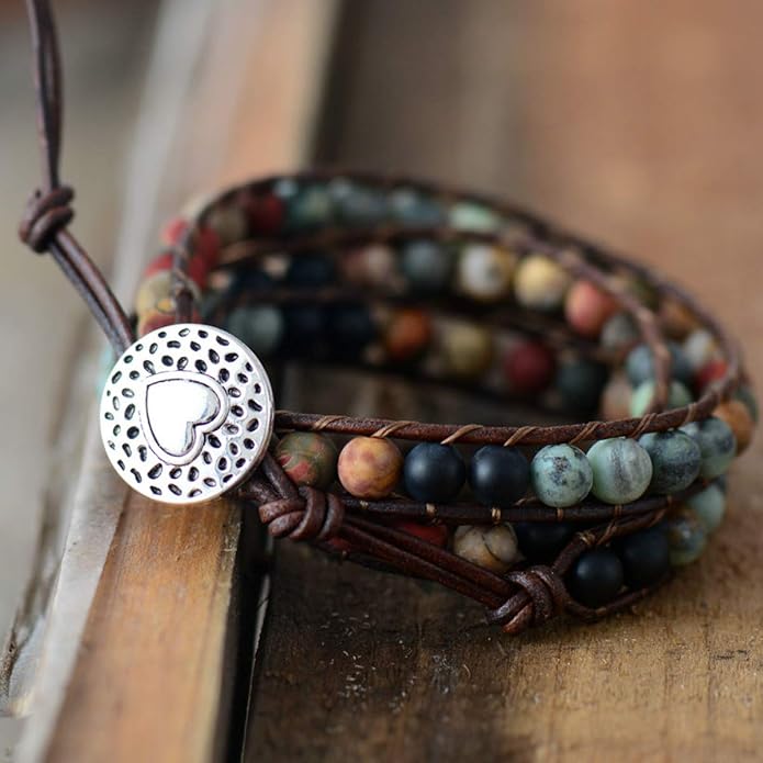 Boho Wrap Bead Bracelet for Women - Handmade Adjustable Natural Stone Beaded Bracelets Yoga Healing Bracelet Bangle Hippie Jewelry