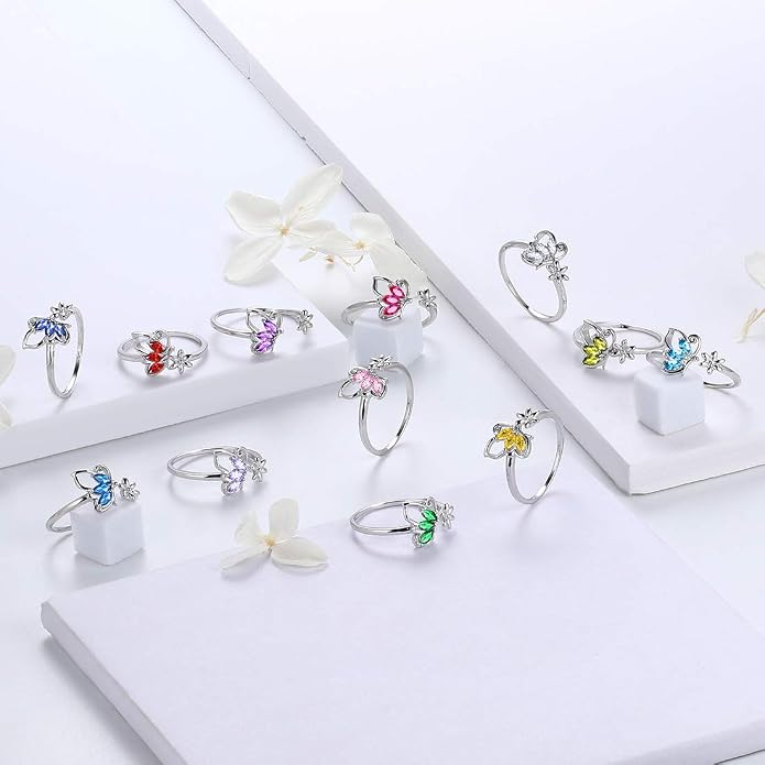 Aurora Tears Butterfly Jewelry,Women 925 Sterling Silver Butterflies Birthstone Pendant Necklace/Earrings/Rings Wedding Gift