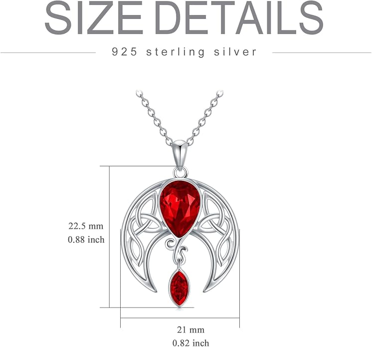 AOBOCO Sterling Silver Celtic Crescent Moon Goddess Pendant Irish Good Luck Necklace with Birthstone Crystal, Celtic Moon Jewelry Gift for Women Mom Wife