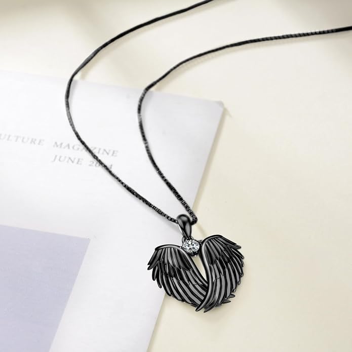 YFN Angel Wings Necklace 925 Sterling Silver Guardian Angel Wings Pendant Necklace Birthstone Necklace for Women Girls Christmas Jewelry Gifts