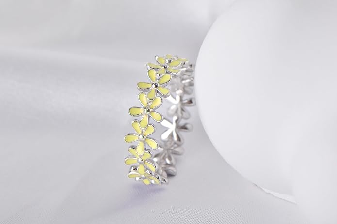 925 Sterling Silver Dainty Daisy Butterfly Paw Heart Eternity Rings Blue Flower Finger Rings for Women Stacking Promise Rings Gift Jewelry