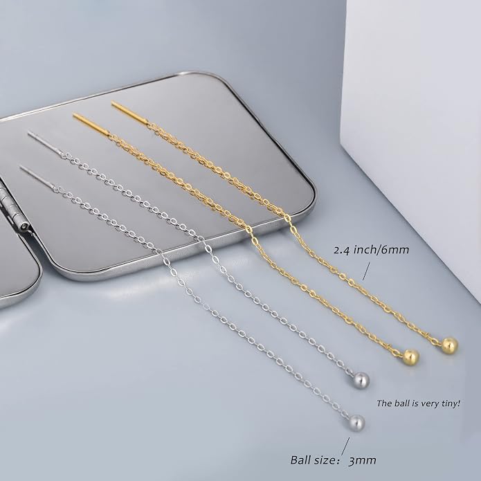 2 Pairs S925 Sterling Silver Chain Threader Earrings For Women Bar Wrap Threader Dangle Drop Earrings Lightweight Minimalist Hypoallergenic Earrings Anniversary Jewelry