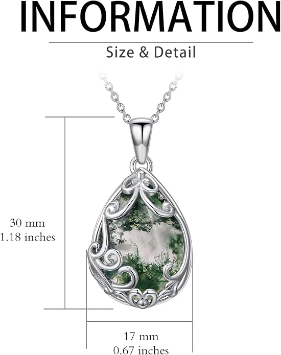 HPQQ Teardrop Necklace 925 Sterling Silver Filigree Gemstone Pendant Necklace Fine Jewelry Birthday Mother's Day Gifts for Women Her Mom