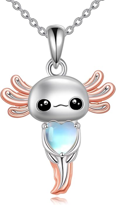 Birthstone Axolotl Necklace Sterling Silver Axolotl Pendant Cubic Zirconia Jewelry Birthday Gifts for Women Men