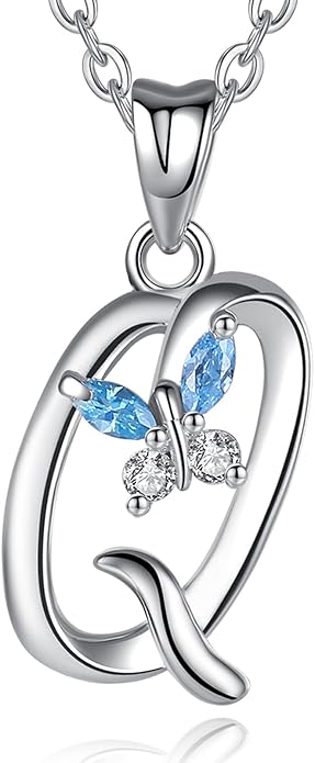 EUDORA Sterling Silver Butterfly Initial Necklaces for Women, Elegant Letter Neckles Personalized Gift for Mother, Sister, Daughter, 18 inch Chai