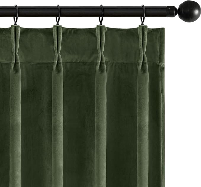 MIULEE Olive Green Velvet Curtains 90 inches Long, Pinch Pleated Blackout Drapes with Hooks, Thermal Insulated Pinch Pleat Panels for Bedroom Living Room, 2 Panels