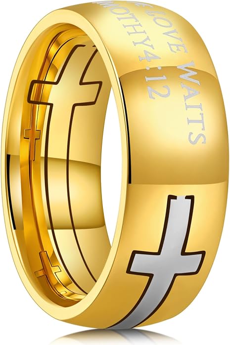 King Will Stainless Steel Men Ring Lord's Prayer Cross Ring Stainless Steel Men Wedding Ring, Wedding Band Bible Engraved Rings High Polished, Comfort Fit