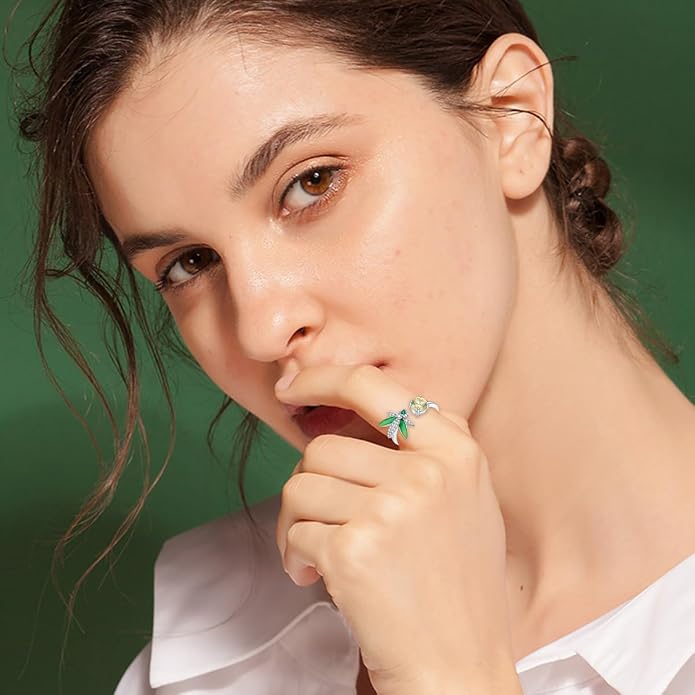 925 Sterling Silver Drangonfly/Butterfly Open Finger Rings Adjustable Dainty Gemstone Sapphire Emerald Green Ring for Women Round/Pear/Princess Engagement Promise Ring