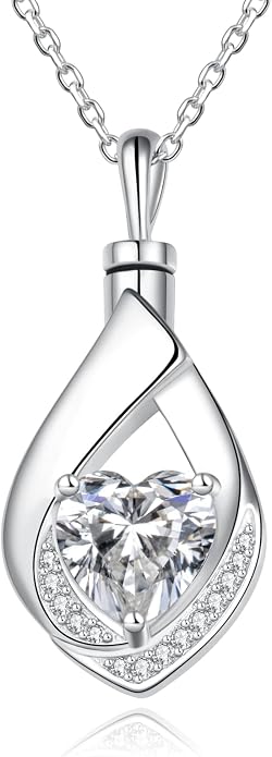 Cremation Jewelry 925 Sterling Silver Teardrop Urn Necklace for Ashes Heart Shape Memorial Keepsake Pendant for Human Ashes for Women Gift