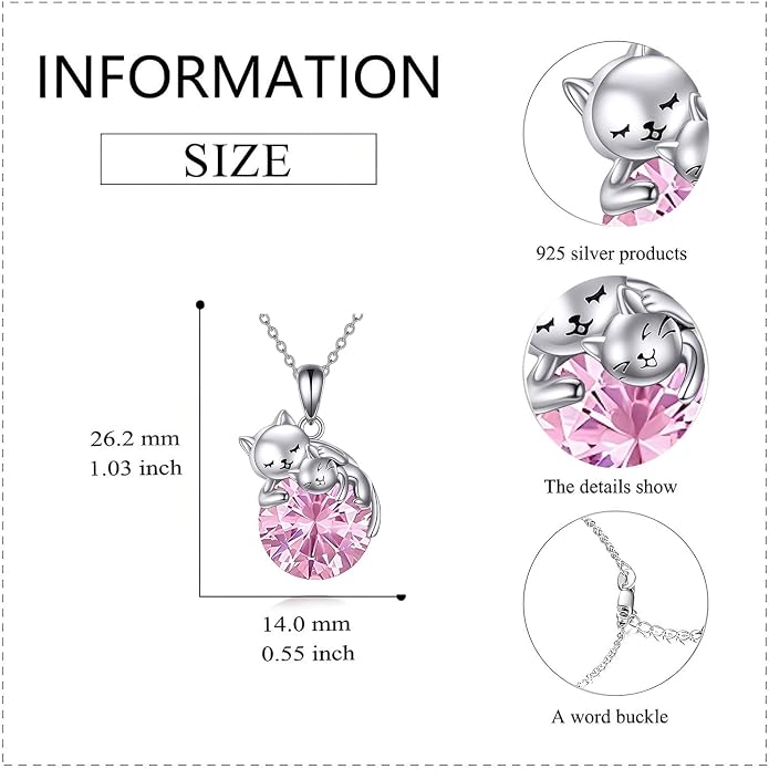 Cat Necklace Sterling Silver Cat Zircon Pendant Gothic Jewelry for Women Animal Lovers Gifts