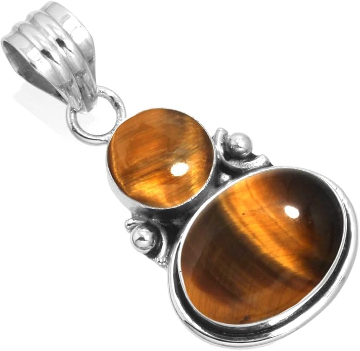 Handmade Genuine 925 Sterling Silver Pendant Necklace Natural Gemstone Crystal, Lapis, Onyx, Amber Oval Round Boho Jewelry For Women