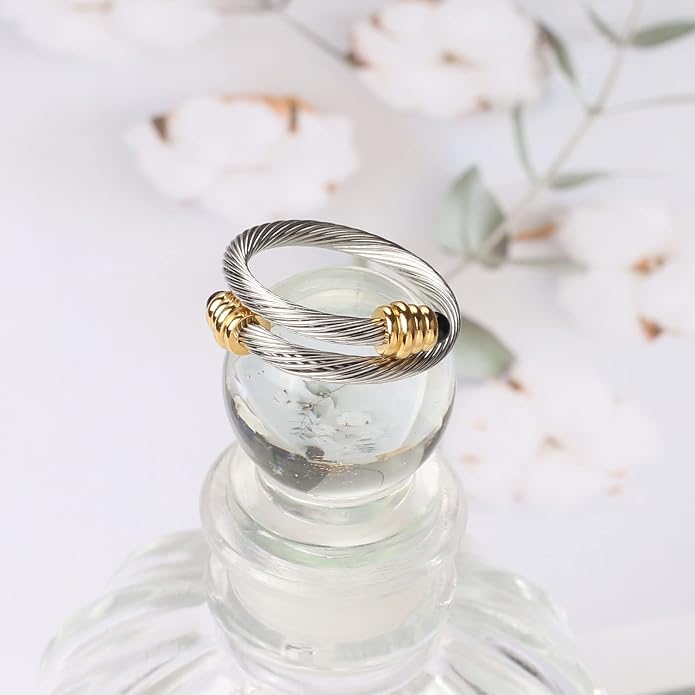Dorriss Cable Rings Vintage Twisted Open Ring for Women Adjustable Designer Fashion Brand Stainless Steel Jewelry with Gift Box