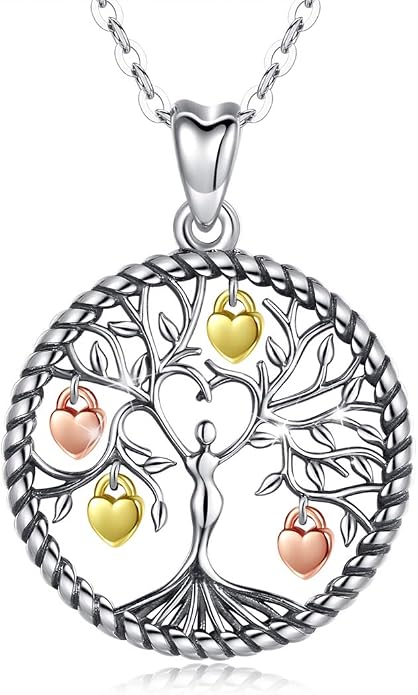 Tree of Life Necklace Sterling Silver Crystal Abalone Shell Tree Pendant with Heart Family Tree Jewelry for Women Mother's Day Gifts